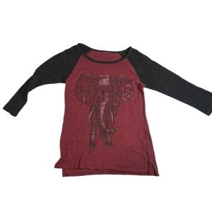 L.O.L. Vintage Elephant Women Size S Long Tee Bohochic Boho Yoga Earthy Hippie